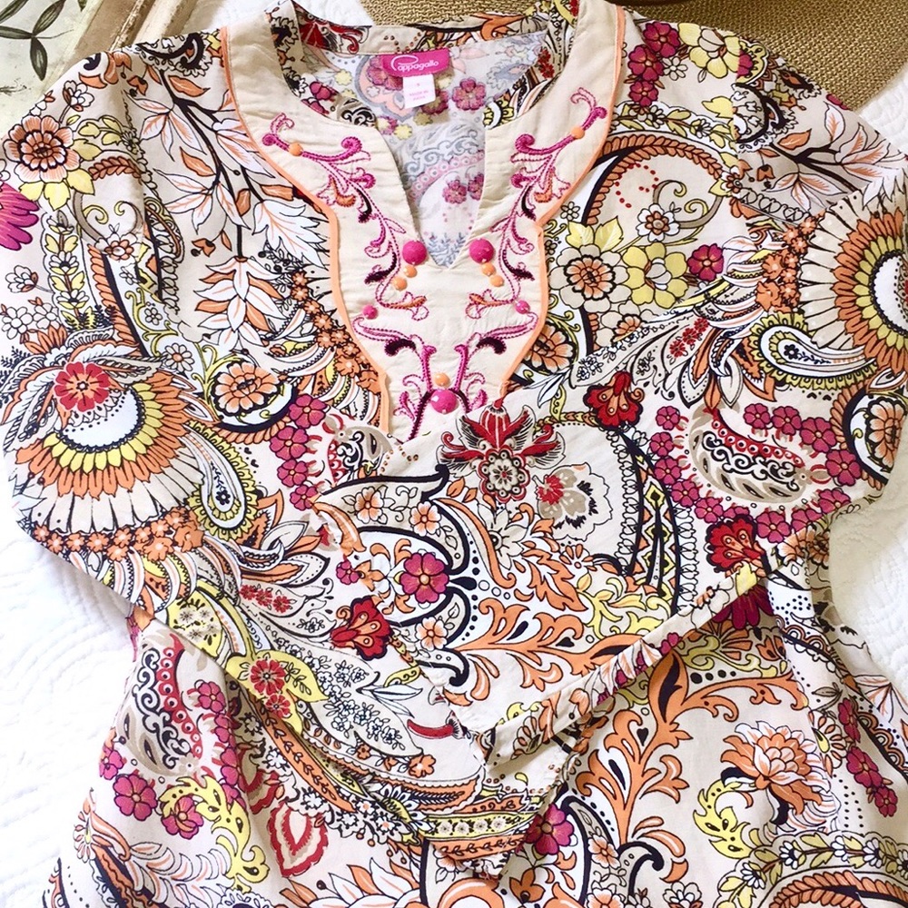 Pappagallo Paisley Floral Print Tunic Top - Picture 9 of 10